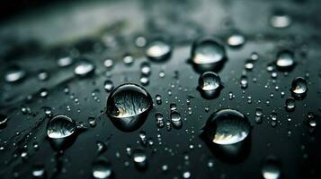 acqua gocce su un' nero metallo superficie. macro tiro con superficiale profondità di campo.ai creare foto