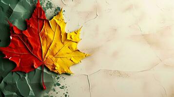 disegno di canadese acero foglia su gesso con copia spazio, autunno bandiera per scuola. ai generato foto