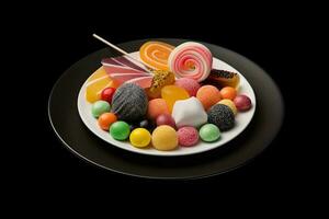 meravigliosa colorato dolci su un' piatto, illustrazione, generativo ai foto