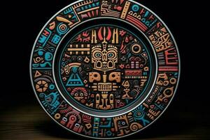 meravigliosa colorato azteco piatto, nero sfondo, illustrazione, generativo ai foto