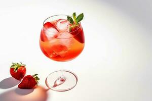 cocktail con ghiaccio e fragole nel un' bicchiere foto