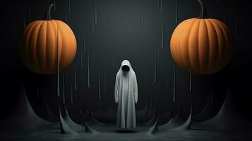 surreale immagine di un' silhouette di un' uomo con zucche per Halloween. foto