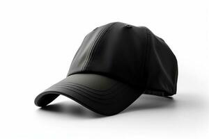 elegante e elegante, vuoto realistico nero berretto modello su bianca sfondo ai generato foto