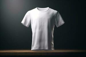 moderno e elegante, 3d vuoto bianca maglietta modello con acuto linee, 3d rendere ai generato foto