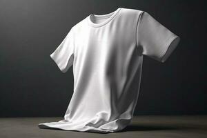 pulito e croccante, 3d vuoto bianca maglietta modello con acuto dettagli, 3d rendere ai generato foto