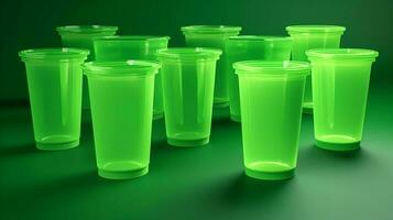 creare un' rinfrescante e tonificante Guarda con Questo vuoto succo tazze modello nel luminosa verde ai generato foto