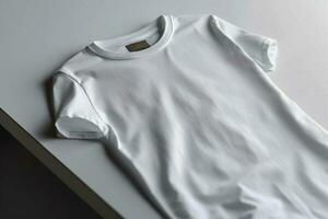 pulito e croccante, bianca maglietta modello con bianca sfondo ai generato foto