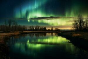 aurora paesaggio con settentrionale luci, generativo ai foto