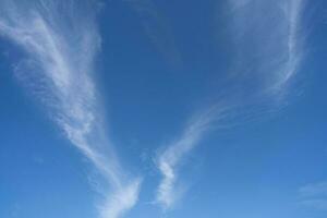 blu cielo e bianca cirrocumulus nuvole struttura sfondo. blu cielo su soleggiato giorno. estate cielo. nube formazione. soffice nuvole. simpatico tempo metereologico nel estate stagione. tempo metereologico modello. atmosferico fenomeno. foto