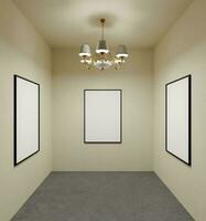 stilista impostato di tre ritratto telaio modello manifesto leggero di lusso lampada nel il galleria camera con calcestruzzo pavimento foto
