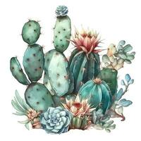 acquerello illustrazione di un' cactus. pianta della casa, deserto, succulento. per la creazione di manifesti, adesivi, cartoline, stampe, sublimazioni. ai generato foto