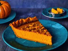 ai generato. autunno. fresco dolce fatti in casa tradizionale festivo americano zucca torta per ringraziamento, raccogliere festa pronto per mangiare. dolce. concetto - simbolo di vacanza, tradizione, delizioso cibo, casa foto