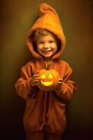 un illustrazione di bambini indossare un' Halloween costume , ai generato foto