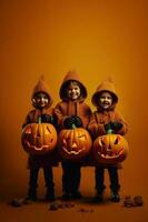 un illustrazione di bambini indossare un' Halloween costume , ai generato foto