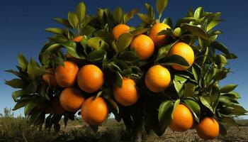 freschezza di agrume frutta nel natura, vivace arancia albero nel frutteto generato di ai foto