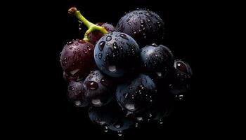 freschezza gocce su bagnato uva foglia, natura biologico salutare mangiare generato di ai foto