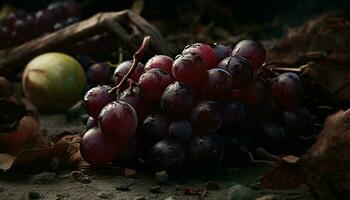 uva frutta foglia freschezza natura autunno maturo mazzo agricoltura generato di ai foto