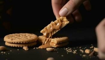 fatto a mano cioccolato biscotti al forno nel un' domestico cucina per indulgenza generato di ai foto