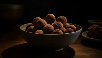 buio cioccolato tartufi, Noce di cocco palle, buongustaio indulgenza generato di ai foto
