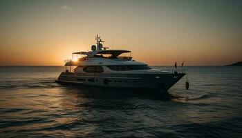 lusso yacht vele in il tramonto, rilassamento attende generato di ai foto