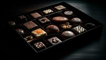 indulgente buongustaio cioccolato tartufo regalo scatola variazione generato di ai foto