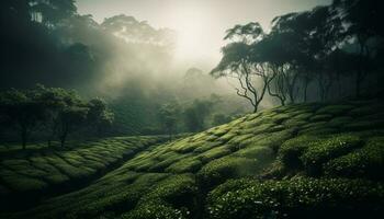 biologico tè Ritaglia prospera nel tranquillo montagna paesaggio generato di ai foto