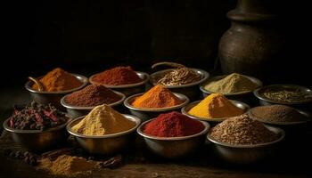 vivace colori di indiano spezie nel un' ciotola generato di ai foto