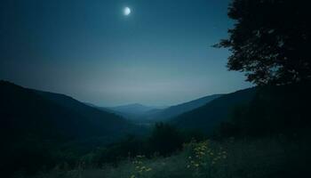 montagna gamma silhouette retroilluminato di chiaro di luna a alba generato di ai foto