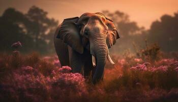 africano elefante a piedi attraverso tranquillo savana paesaggio generato di ai foto