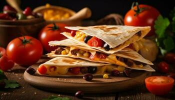 appena grigliato Manzo taco su rustico piadina generato di ai foto