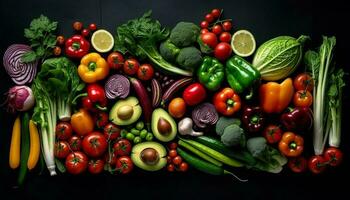 fresco biologico la verdura, un' salutare e colorato pasto generato di ai foto