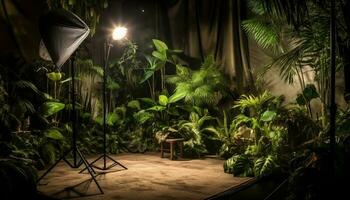 elettrico lampada si illumina interno tropicale foresta pluviale paesaggio generato di ai foto