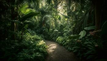 tranquillo tropicale foresta pluviale paesaggio, un' natura avventura generato di ai foto