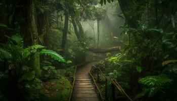 tranquillo scena nel tropicale foresta pluviale, mistero attende generato di ai foto