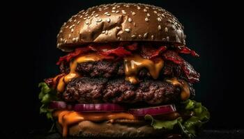 grigliato Manzo hamburger con formaggio e pomodoro generato di ai foto