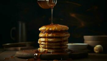 fatti in casa pancake pila con dolce miele sciroppo generato di ai foto