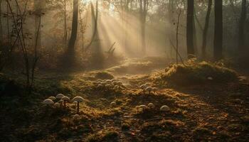 autunno foresta mistero commestibile fungo crescita su albero generato di ai foto