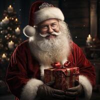 illustrazione di un' Santa Claus con un' Natale sfondo, ai generato foto