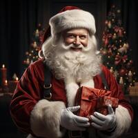 illustrazione di un' Santa Claus con un' Natale sfondo, ai generato foto