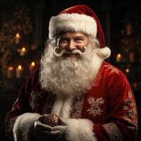 illustrazione di un' Santa Claus con un' Natale sfondo, ai generato foto