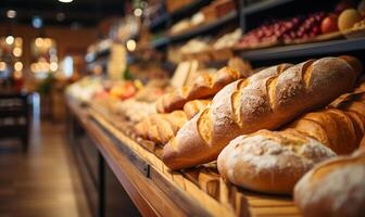 sfocato organico, eco-friendly vegano drogheria, forno negozio. ai generato foto