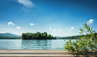 tranquillo in riva al lago scena durante estate. ai generato foto