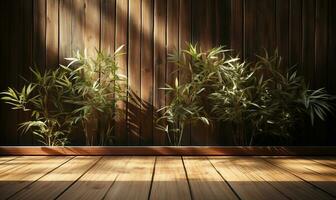 morbido e bellissimo fogliame screziata luce del sole di tropicale bambù albero foglia ombra ai generato foto