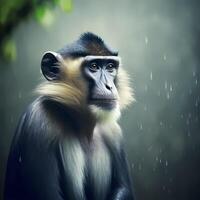 mangabey scimmia a pioggia foresta ai generativo foto