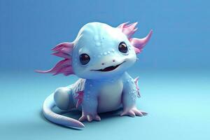 3d carino cartone animato axolotl. generativo ai. foto
