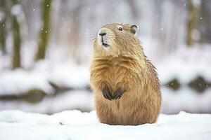 capibara. neve sfondo. generativo ai. foto