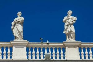 dettaglio di il statue di santi quello corona il colonnati di st. Peter piazza costruito su 1667 su il Vaticano città foto