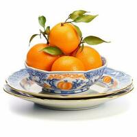 succoso delizioso arancia bugie su bellissimo piatto, ai generato foto