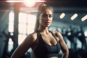 in forma donna, allenarsi nel palestra. ai generato foto