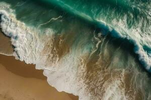 sabbioso spiaggia onda vista dall'alto. creare ai foto